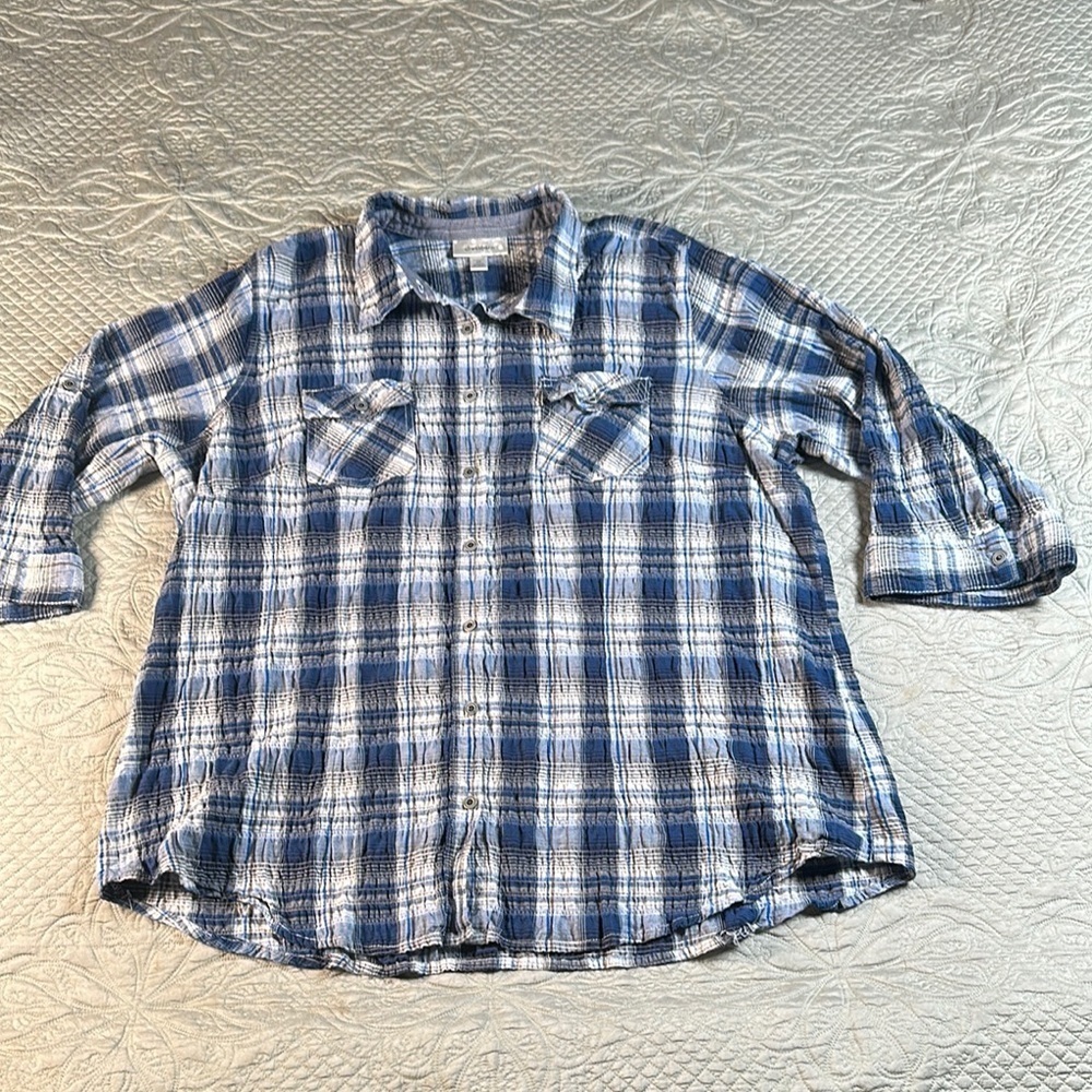 dressbarn Blue and White Plaid Casual Shirt